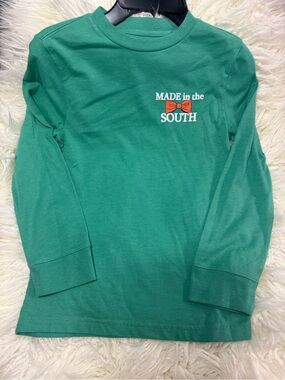 Made in the South Green Long-Sleeve Kids Tee with Orange Bow Graphic